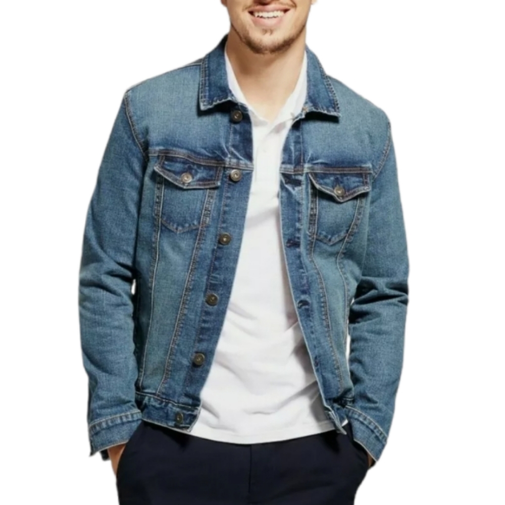 GOODFELLOW & CO Standard Fit Denim Trucker Jacket Blue Dark Wash Mens Small - Picture 2 of 4